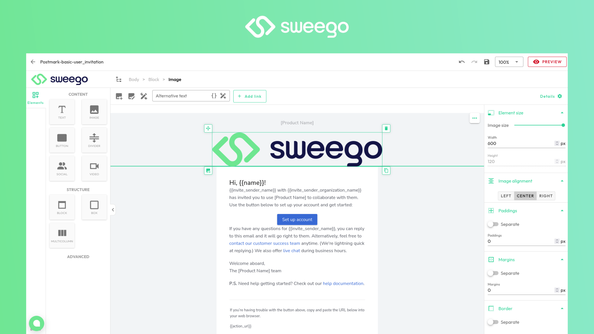 sweego lancement notifications plateforme pour developpeurs screenshot email builder