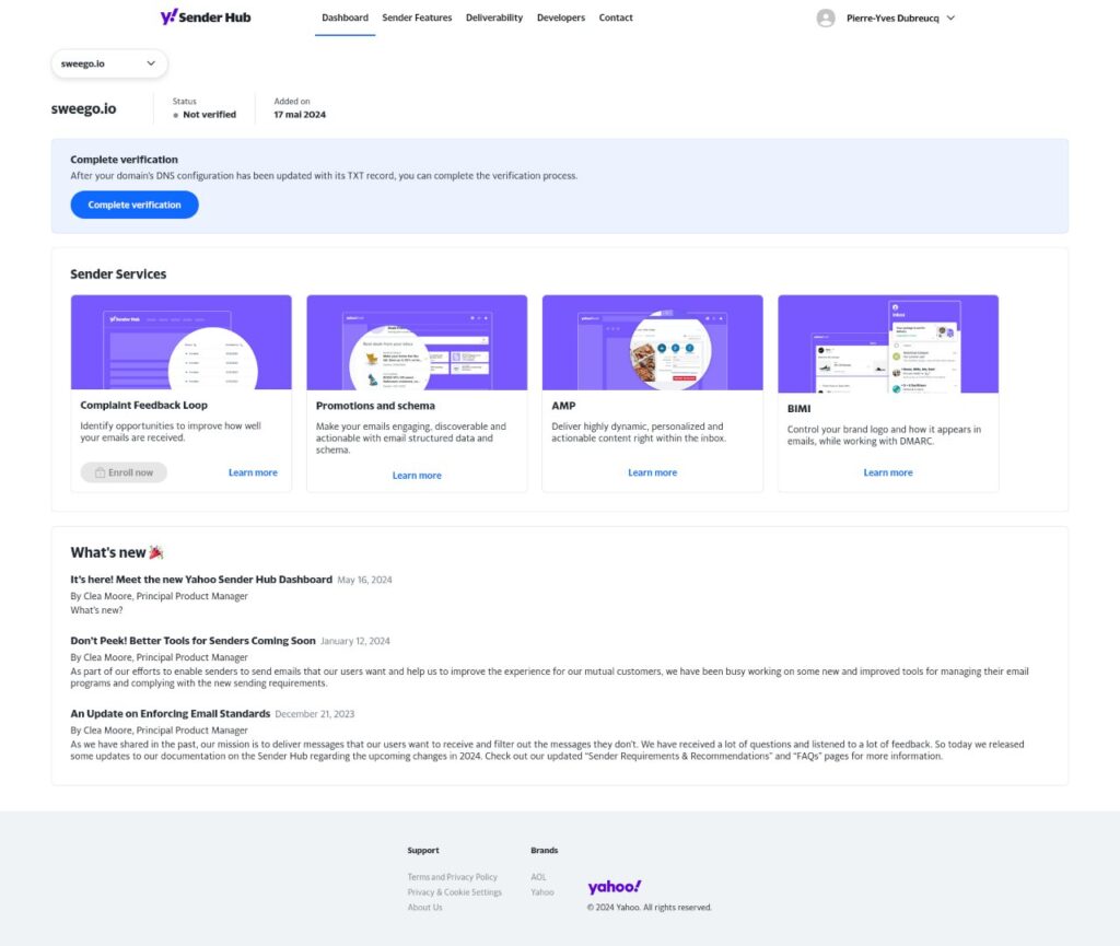 yahoo sender hub homepage