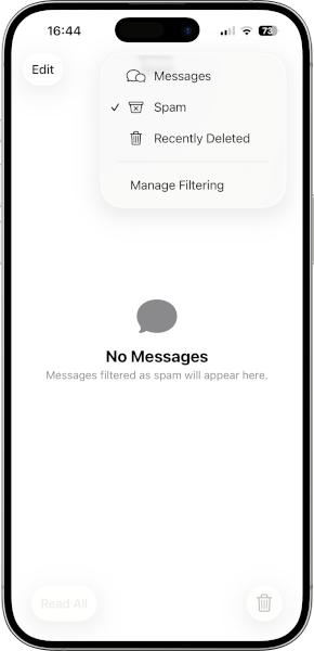 iOS - SMS - spam menu